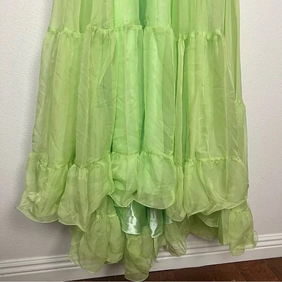 NEW Mac Duggal Indy Ruffle Tiered Cutout Chiffon Gown Mint Green Maxi Dress 4 - Picture 8 of 15